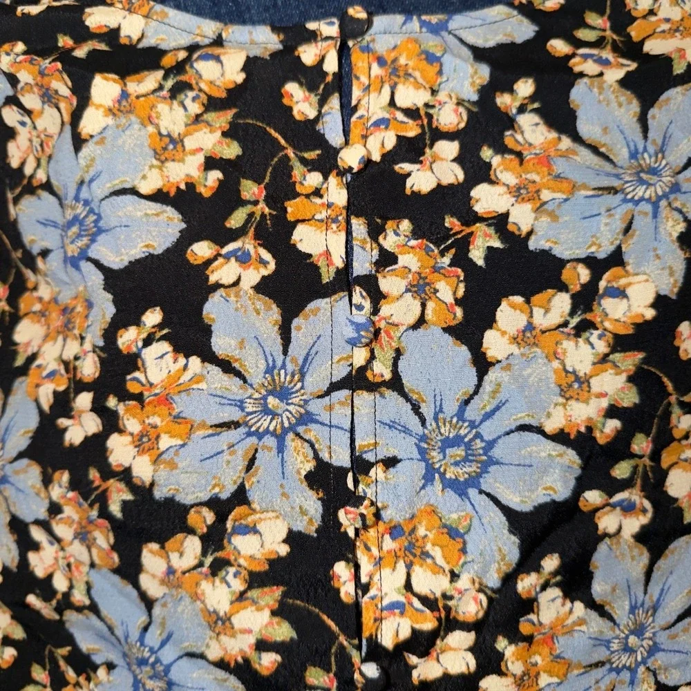 Free People Women's‎ Black Blue Floral Midi Dress Size 8 Medium Slit